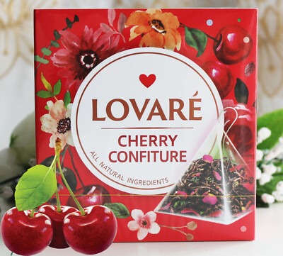 15x2g LOVARE Kirsch Konfiture Schwarz Grüne Tee Cherry Confiture Pyramidenbeutel