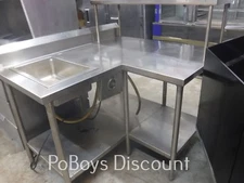 Corner Stainless Work Table w/ Food Warmer Single Steam Table Drop in Over Shelf