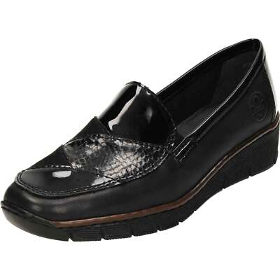 Rieker Patent Black Leather Shoes 53785-00 Cushioned Low Wedge