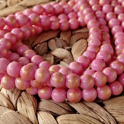 Nellys Jade Edelstein Perlen Strang pink Gold Schimmer rund Kugeln