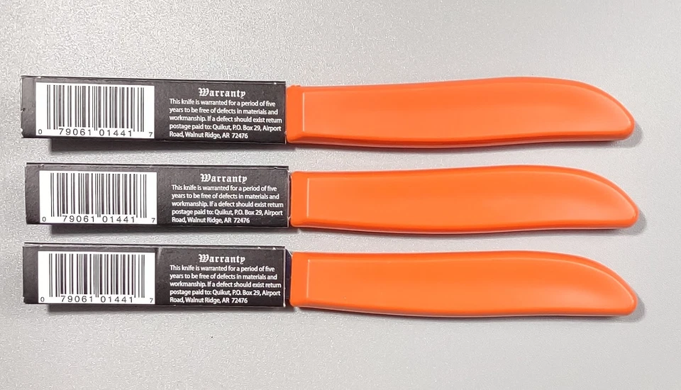 3 cuchillos de pelar Quikut Ginsu ~ hoja de 2,5" ~ mango de plástico color naranja mandarina Foto 3 de 4