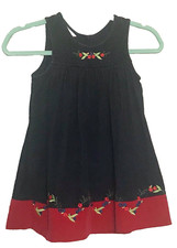 Vintage Samara Girls Jumper Dress 5 Navy Red Corduroy Embroidered