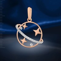 Sternen Planet Rotgold Gold 14Kt/585 Kleiner AnhäNger Mit Cz Neu