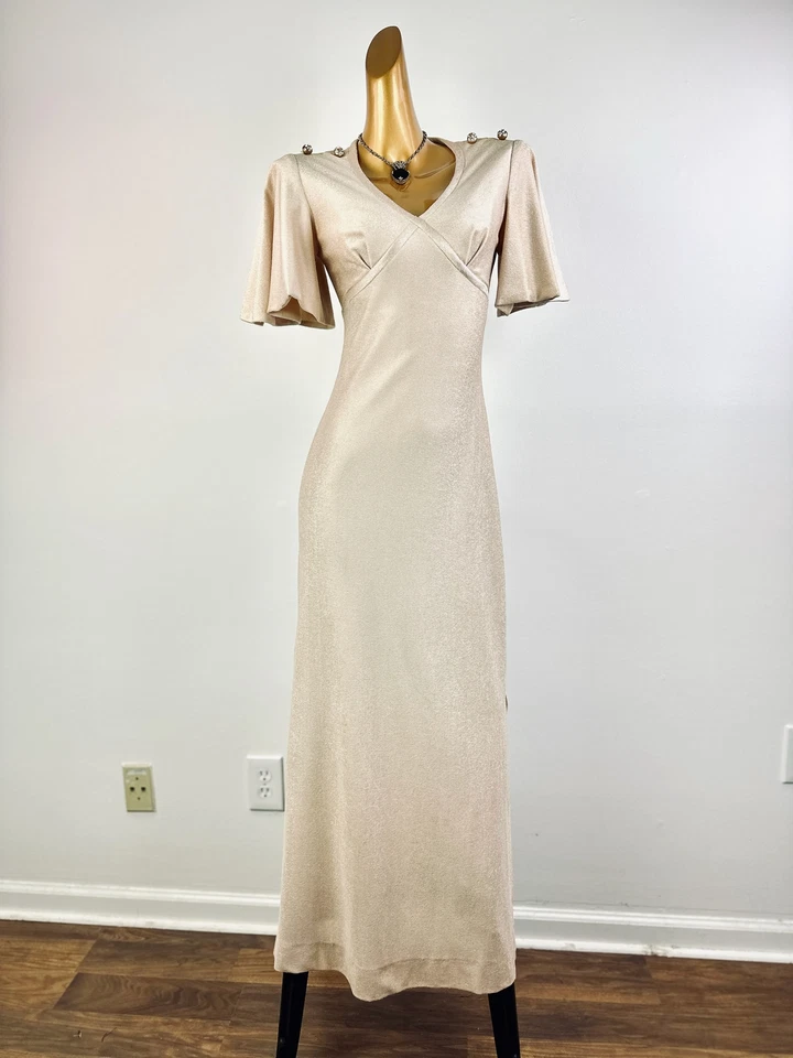 Vestido de festa vintage vintage vintage anos 70 boho deusa grega - Imagem 3 de 4