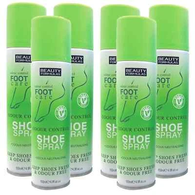 BEAUTY FORMULAS Odour Control Shoe Spray Antibacterial Anti fungal 150ml Smell Remover x 6 Pack
