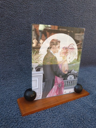 ART DECO FREESTANDING PHOTO FRAME VINTAGE FRENCH 1930s WOOD GLASS - Picture 2 of 13