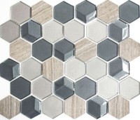 Glasmosaik Naturstein Mosaikfliese Hexagon 3D Anthrazit Silber Schlamm Grau
