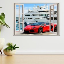 Adesivo da parete Lamborghini Parcheggiato Lungo Yacht Vista Finestra 3d Decalcomania A704