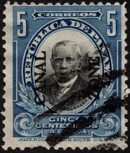 Canal Zone Stamp Scott # 40 Used F-VF - 5 Cents Blue & Black w Type II Overprint