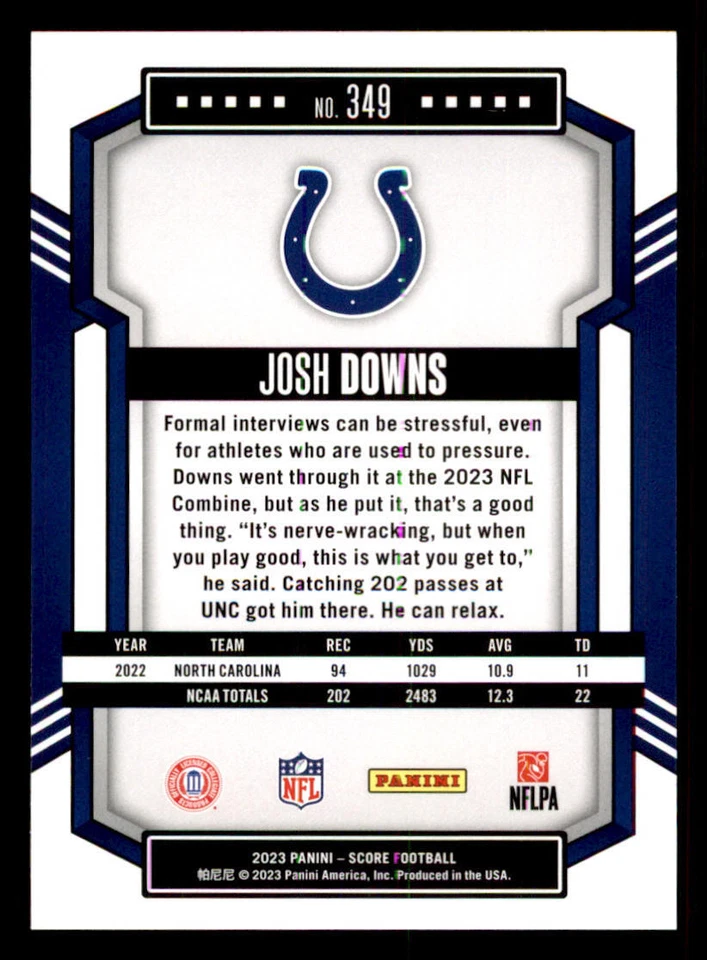 2023 Score #349 Josh Downs RC - Image 2 of 2