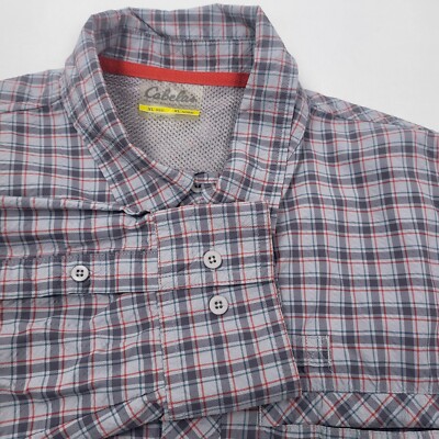 Cabela's Plaid Shirt Vented Back Long Sleeve Button Up mens size XL Gray Nylon