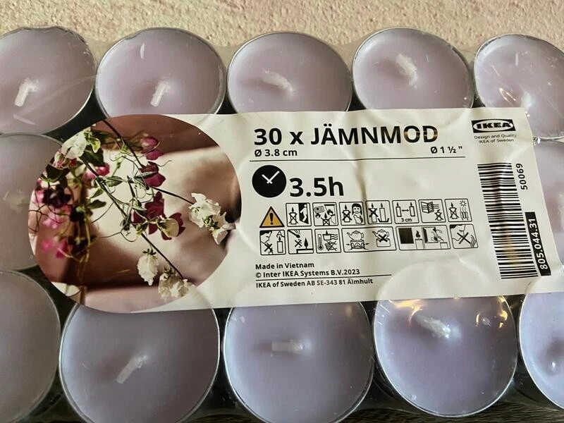 QTY 30 Ikea JÄMNMOD ароматизированная бирюзовая свеча, сладкий горошек/фиолетовый время горения: 3,5 - Изображение 2 из 4