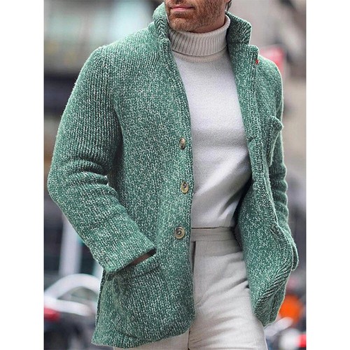 Cárdigan cálido de invierno para hombre Suéter Tejido con cable Botón Algodón Suéter Bolsillos Prendas para el torso - Imagen 12 de 12