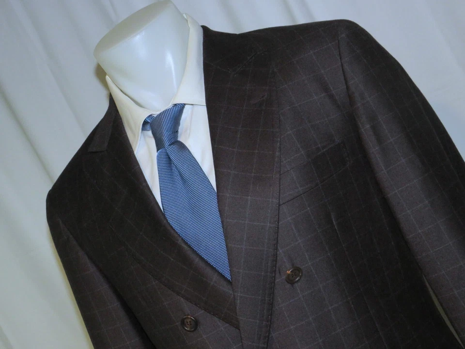 Brunello Cucinelli Brown Windowpane Double Breasted Sport Coat 40 NWT $2995 - Image 4 of 4