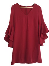 Elegant and Classy Scarlet Red Flared Arm Dress With V Neck - XS Size Uk