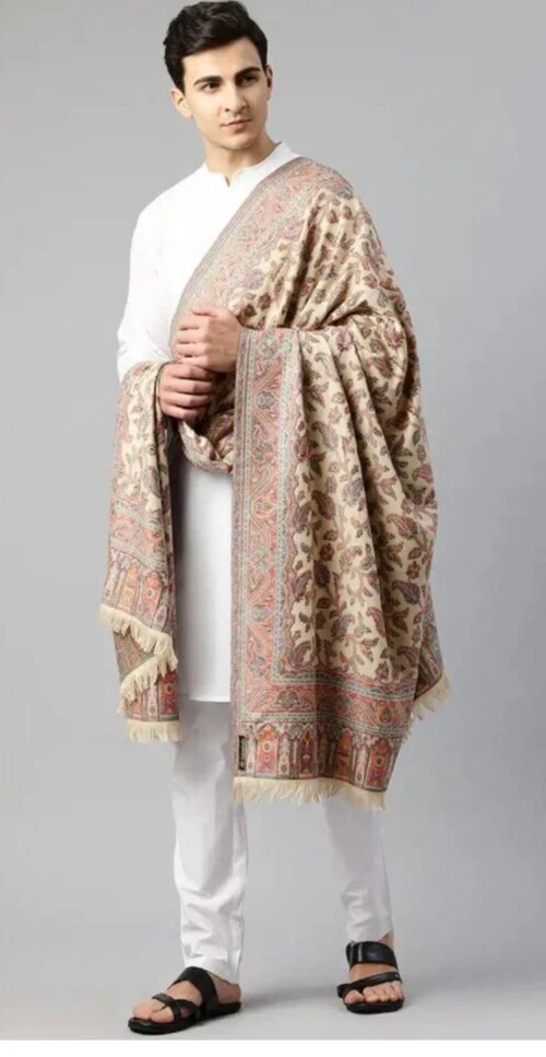 Pink Beautiful Party Wear Pashmina Stole Paisley Design Shawl Soft Wool Scarf