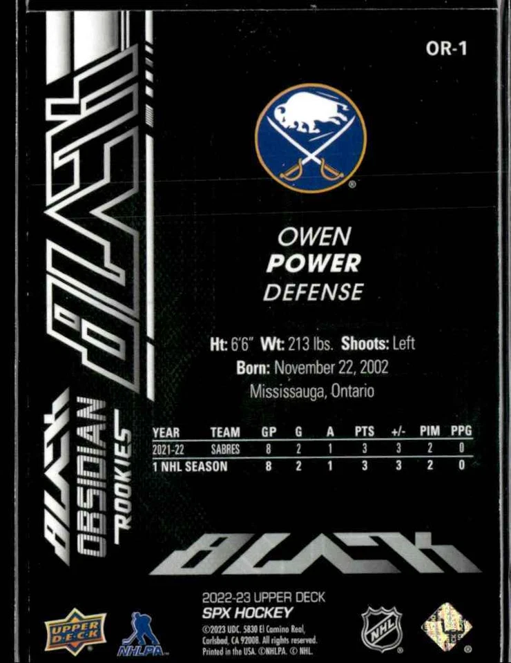 2022-23 SPx UD Black Obsidian Rookies Owen Power 490/499 #OR-1 SM@JFC1 - Image 2 of 2