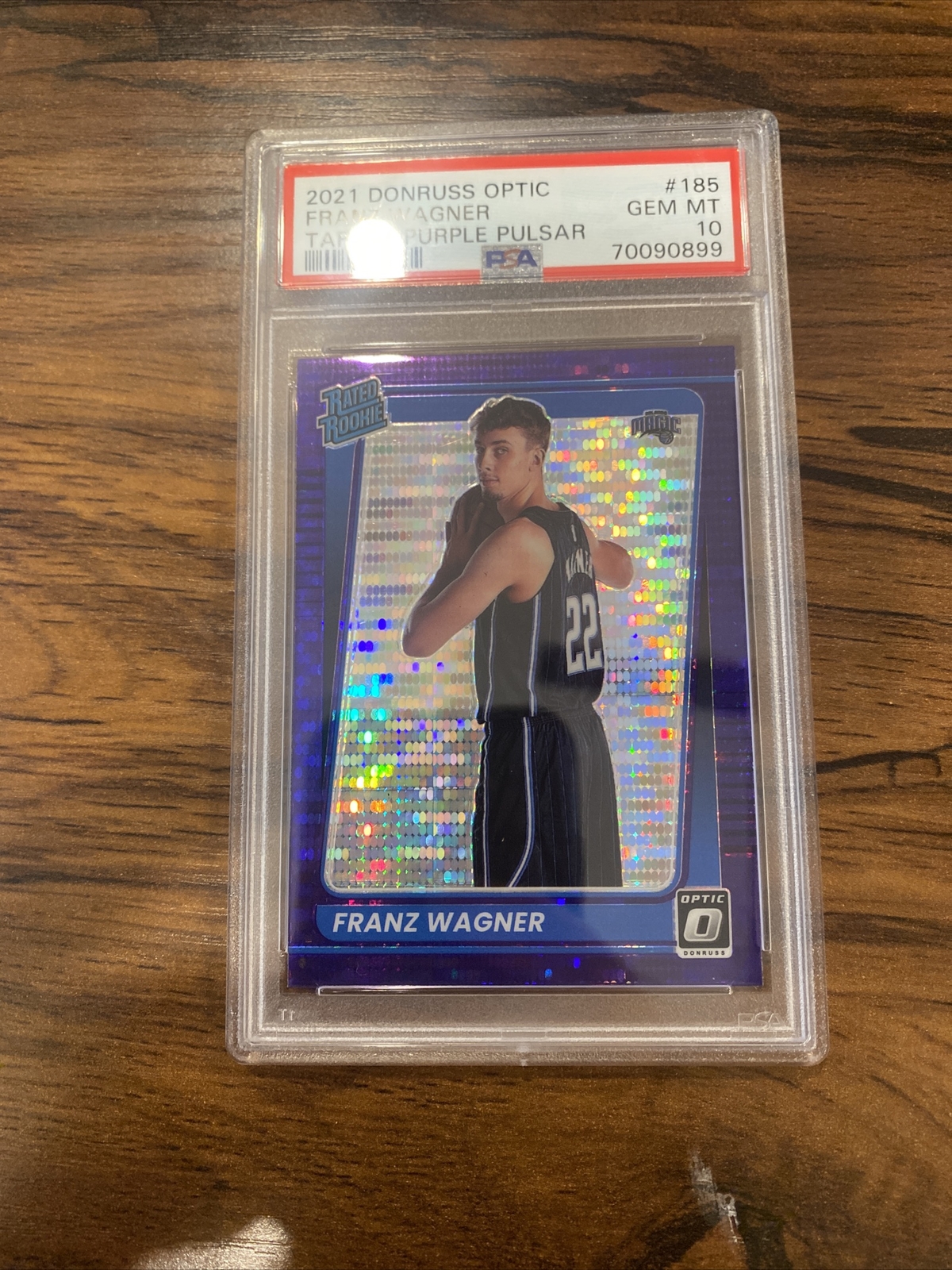PSA 10 2021-22 Optic Franz Wagner Rated Rookie Target Purple Pulsar RC #185