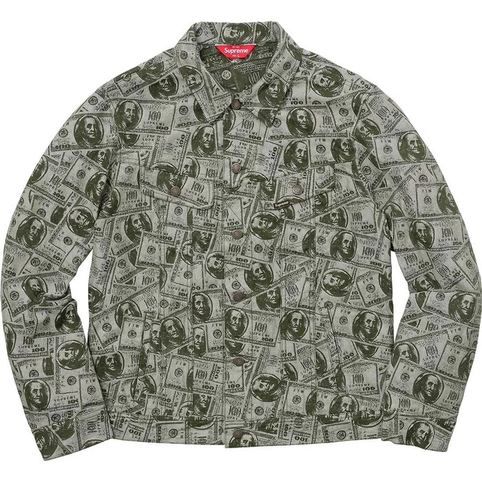 Supreme New York 100 Dollar Bill Green Trucker Jacket Size Large 17FW