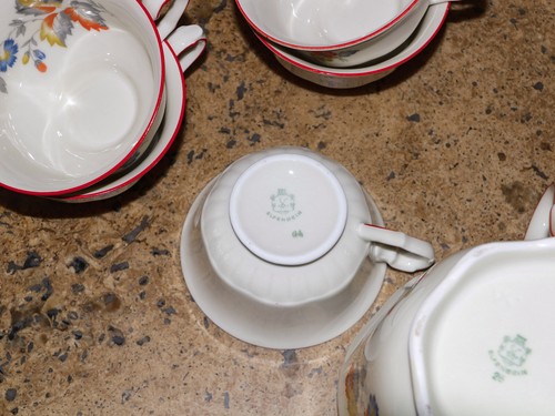Set Kaffeeservice Blumen Elfenbein Zuckerdose Milchkännchen Tasse Teller - Bild 6 von 10