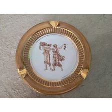 Vintage Shetland Ashtray Roman Ladies Ceramic Gold and White Made in Italy 4" J2