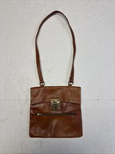 VTG John Romain Signature Logo Classic brown Leather Satchel