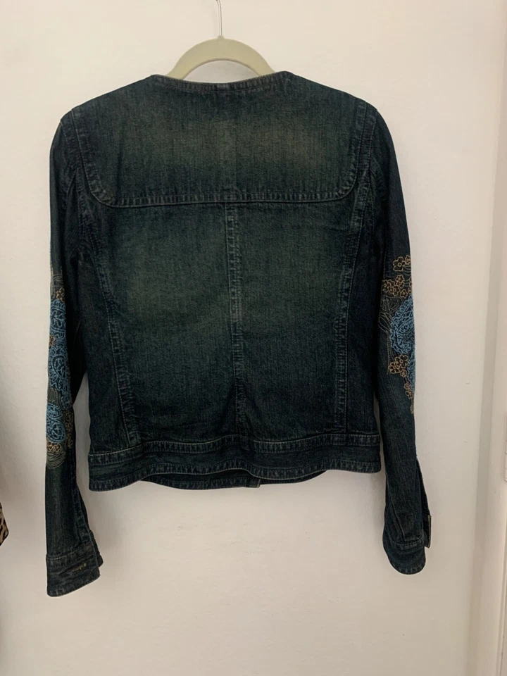 Liz Claiborne Mujer Boho Denim Chaqueta Talla M, Bordado Paisley Mangas Foto 3 de 4