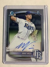 Mike Vasil Rookie Prospect Auto 2025 1st Bowman Chrome CPA-MV MLB Tampa Bay Rays