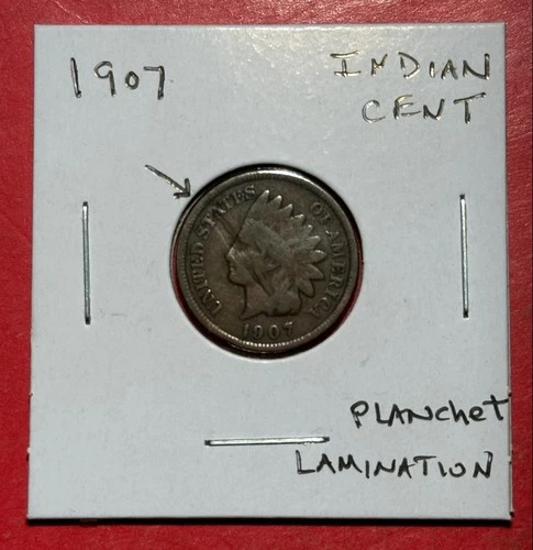 Error 1907 US Indian Head Cent! Lamination Mint Error! Old US Coin!