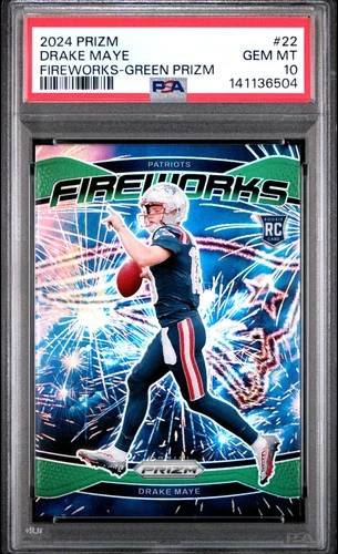 2024 PANINI PRIZM FIREWORKS GREEN PRIZM #22 DRAKE MAYE PSA 10