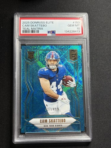 2025 Cam Skattebo Elite Rookies Teal Matrix /499 #153 Rookie RC - PSA 10