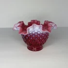 VINTAGE FENTON CRANBERRY OPALESCENT HOBNAIL ROSE BOWL VASE....PRETTY PIECE!!