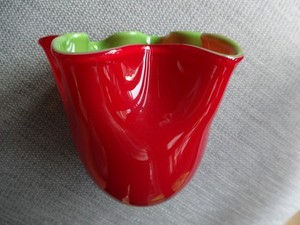  Handkerchief Bowl - RED outside/Green inside Gorgeous Design China BOWL