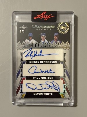 Leaf Ultimate RICKEY HENDERSON PAUL MOLITOR DEVON WHITE Autogrammkarte 1/2