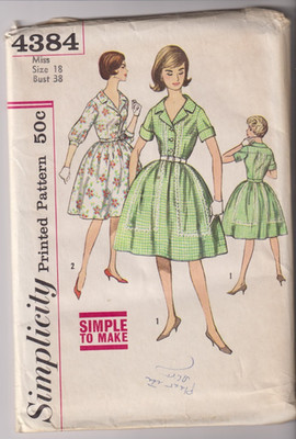 4384 SIMPLICITY c.1962 - Shirt DRESS - Sz 18 B 38''