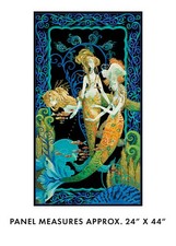 Mermaid Ocean Fabric 24" Panel Atlantis Mythical Mermaids Cotton Benartex