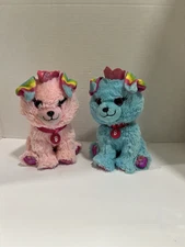 2-Barbie Just Play Pink /blue Puppy Dog Collar Crown Glitter Paws