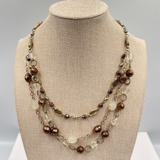 VTG Multi Strand Layered Statement Necklace Bronze Gold Tone Beaded Cluster 20"
