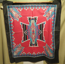 Vintage Southwest Aztec Red Black Bandana USA 31"x28"
