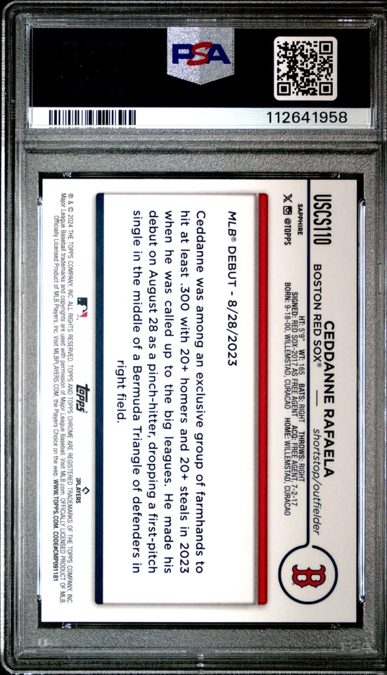 2024 TOPPS CHROME SAPPHIRE UPDATE SERIES RED #110 CEDDANNE RAFAELA RC 4/5 PSA 10 - Image 2 of 2