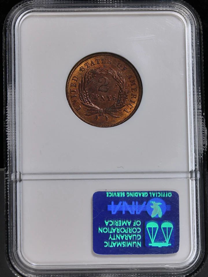 1864 Two (2) Cent Piece Large Motto NGC MS65 RB Superb Eye Appeal Strong Strike - Image 4 of 4
