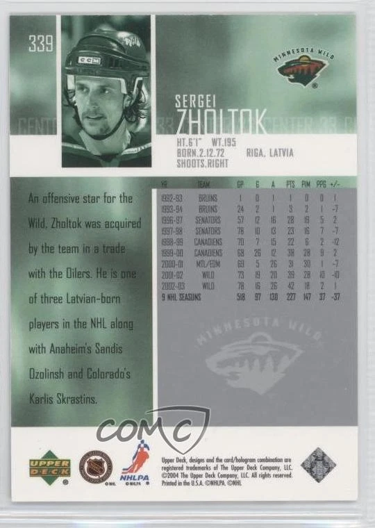 2003-04 Upper Deck Sergei Zholtok #339 - Image 2 of 2