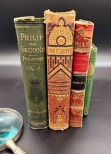 Antique Books Lot Of 4  - Interesting Reads and Old Worn Bookshelf Decor Staging