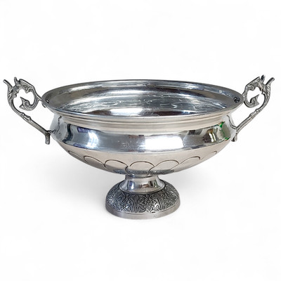 India Handicrafts, Inc. Silver Plated Pedestal Bowl Centerpiece 12'' x 8''