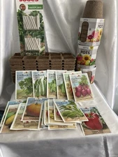 22 Packs of fruit and vegetable seeds 98 starter Pots fertilizer spikes