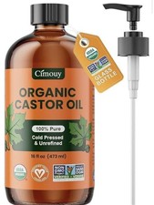 USDA Organic Castor Oil Glass Bottle 16oz Hexane Free Vegan EWG Cold Pressed