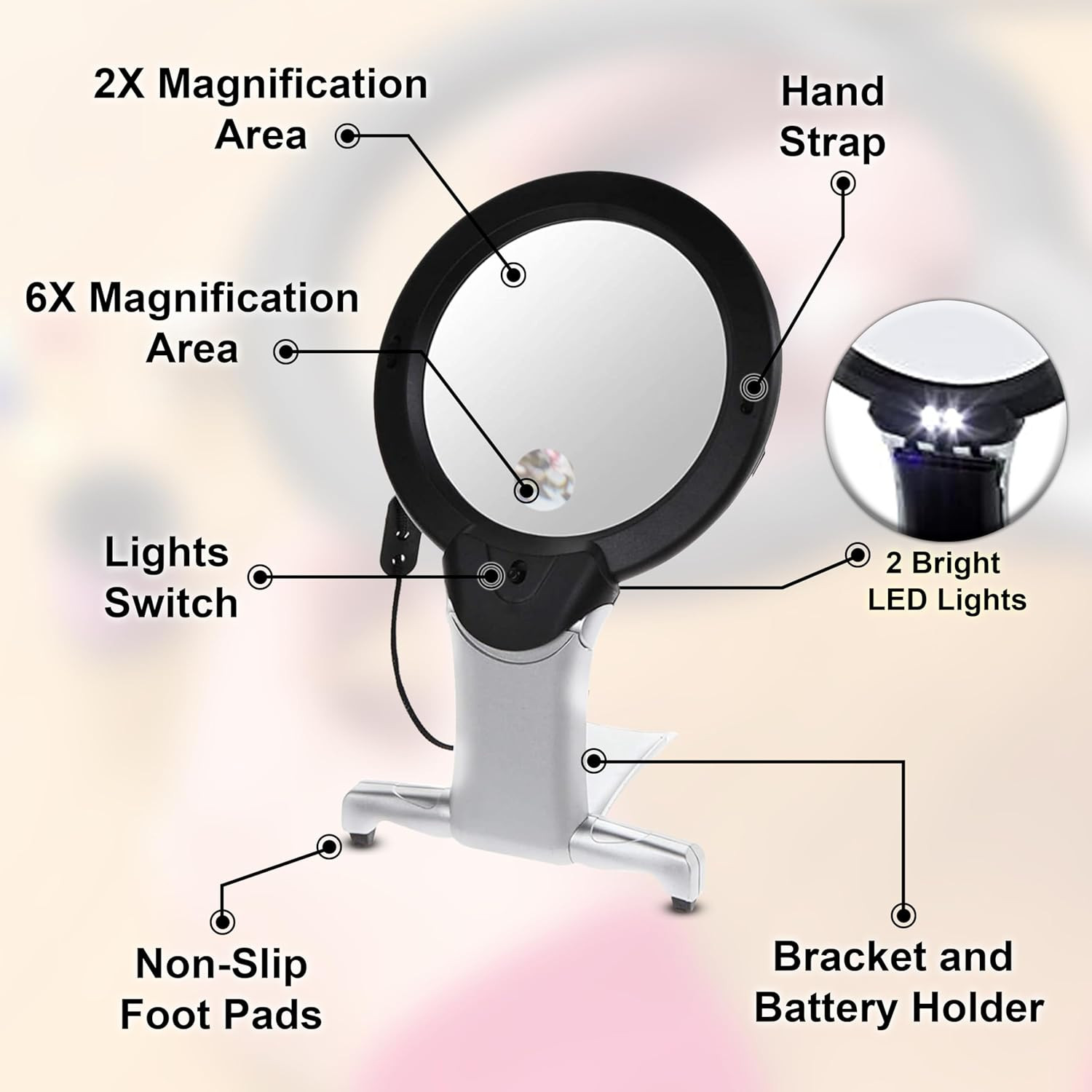 ARSUK Neck and Desk Magnifier – Lightweight Magnifying Glass for Reading, Sewing