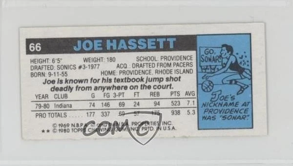 1980-81 Topps Separated Joe Hassett #66 Rookie RC - Image 2 of 2