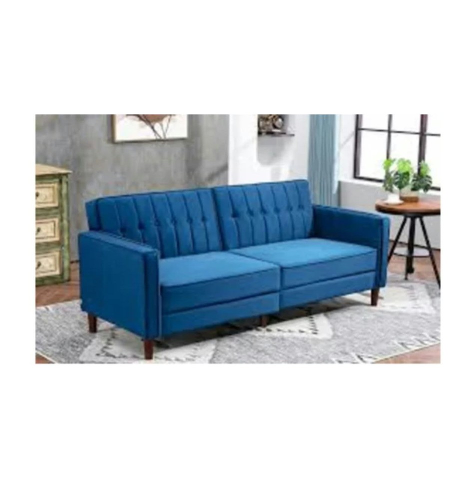 Click Cloack HOMCOM 3 Seater Velvet Click Clack Sofa Bed Split Back Reclining Blue ...