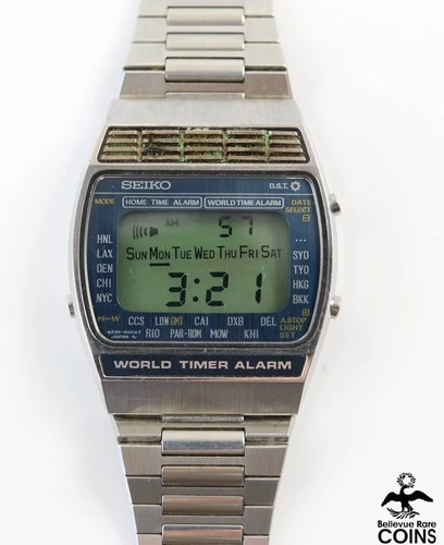 Seiko Quartz World Timer Digital Display St. Steel Case Vintage Wrist Watch